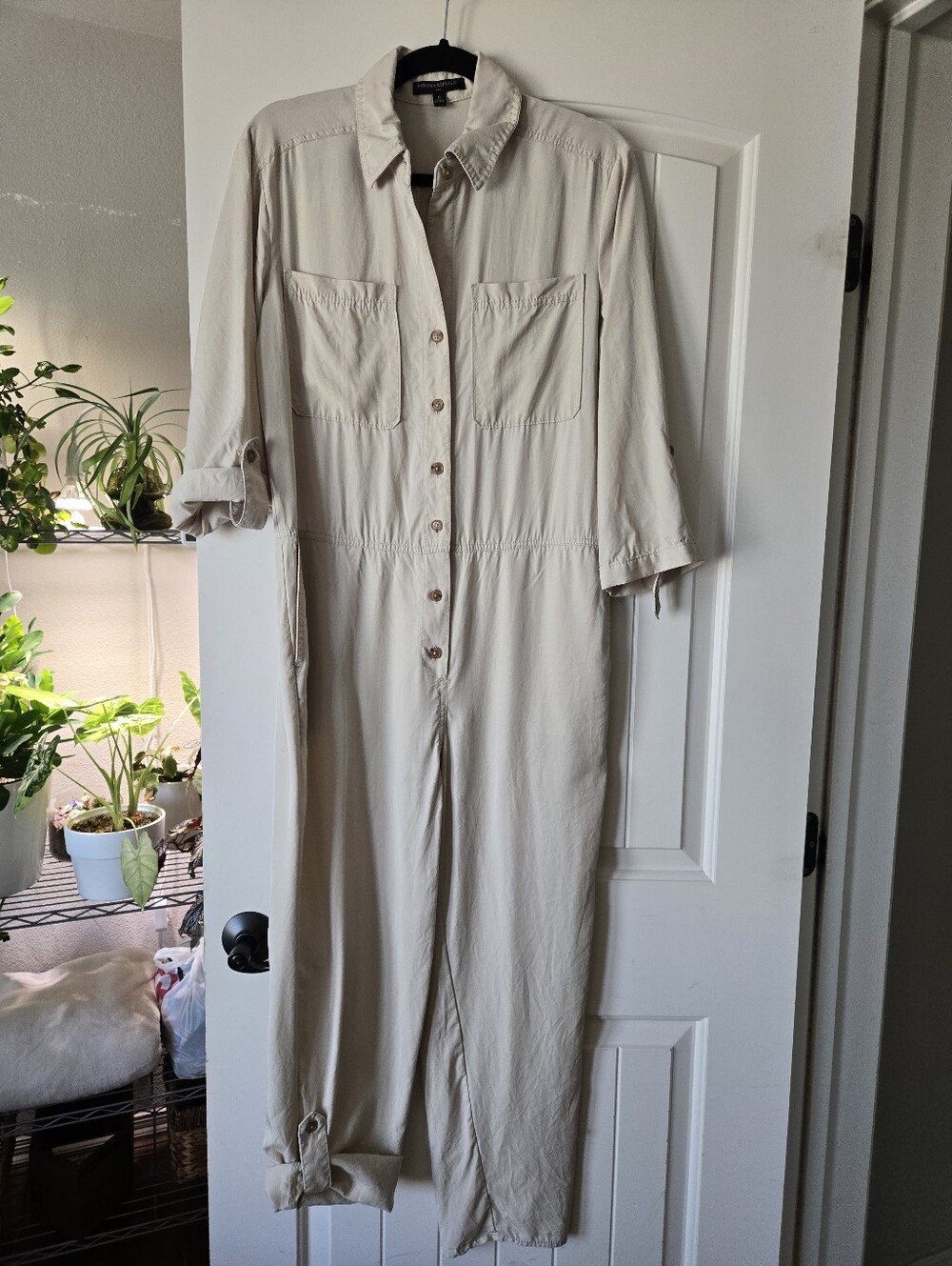 Banana Republic Cream Button-Front Utility Jumpsuit Size 6